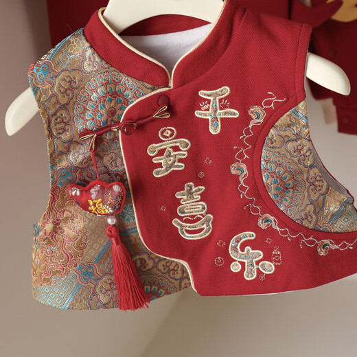 G.DUCKKIDS小黄鸭婴儿连体衣春秋中国风新生儿衣服满月百天男女宝宝周岁礼服 红色连体衣 66cm 66码0-3月建议宝宝4-6公斤