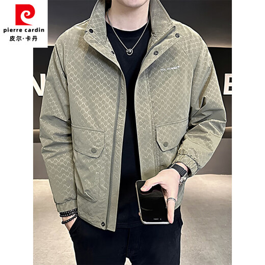 Pierre Cardin Jacket Men's 2025 Autumn New Jacket Men's Handsome Stand Collar Spring and Autumn Versatile Casual Youth Tops Green XL 125-140Jin Jin equals 0.5 kg