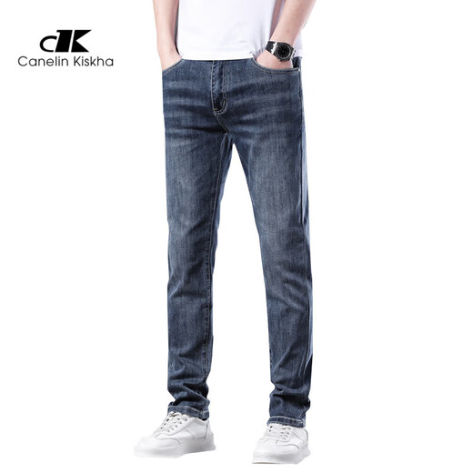 Canelin KiskhaJeans品牌高端春夏季新款浅蓝色牛仔裤男直筒裤弹力商务休闲男装 1048 浅蓝 单件 31
