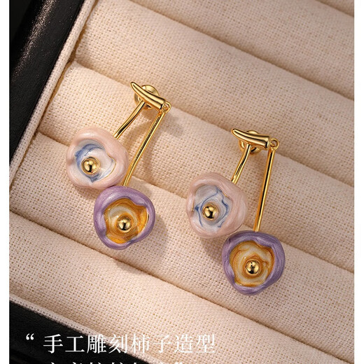 Idel enamel two-color flower earrings 2025 new high-end earrings women's earrings unique and beautiful earrings E4067 good persimmon into a pair of earrings