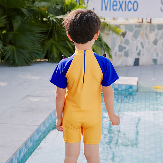 Qiao Tingwangwang Team Kinderschwimmanzug Jungen schwimmen Jungen schwimmen Jungen 2023 neue Jungen Langarm Schwimmmütze Baby Jungen Schwimmanzug einteilig 9855 165 S