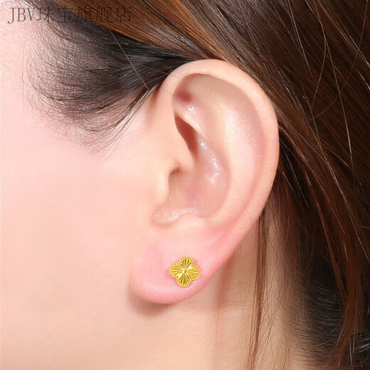 JBV Old Phoenix Pure Gold Clover Earrings Gold Diamond Four-leaf Clover Ear Hook New Style 999 0.01g Diamond