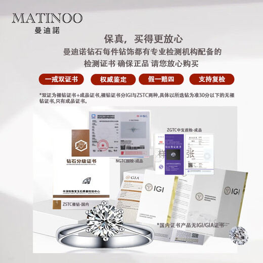 Mandino platinum set with cultivated diamond ring Crown six-claw artificially cultivated diamond ring 1 carat proposal and engagement gift for girlfriend 1 carat D/VVS domestic certificate (platinum)