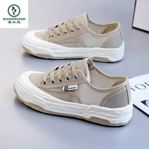 
Woodpecker 2025 summer new mesh white women's shoes thick-soled dad ins trendy and versatile summer breathable board shoes 9902 khaki 35