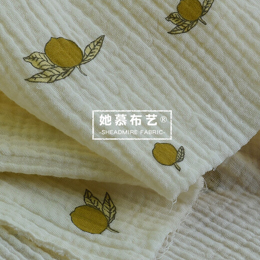 Ins style Nordic pastoral small floral pure cotton double layer crepe fabric baby bath towel cover blanket saliva towel diy fabric lemon fruit (half meter price)_135 width