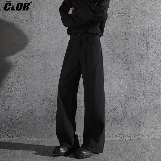 
CLOR American ice silk thin retro trendy brand scimitar trousers loose straight micro-flare trousers CL67 black L