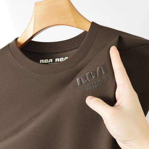 CK heavy craft embroidery + high-circular craftsmanship, cool ice silk cotton short-sleeved T-shirt for men's summer round neck T-shirt, brown hy6626 M, weight 90-110Jin [Jin equals 0.5 kg]