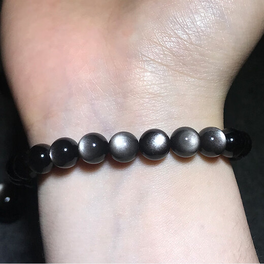 
DL 1998 Fat Donglai Quality Obsidian Bracelet Collection Level Tianlan Silver Obsidian Men and Women Balloons Cat's Eye Crystal 12187 12mm Silver Obsidian