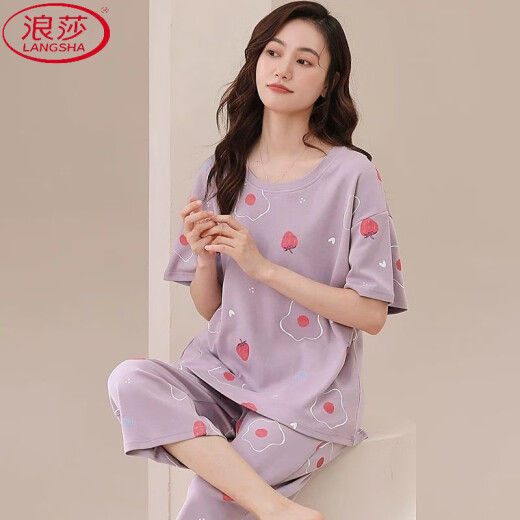Langsha 2025 Neue Pyjamas für Frauen im Sommer Dünne kurzärmelige Kumpelhosen lässig Loose Girl Home Anzug zweiteiler Set 7029# M [Empfohlen 70-95Jin [Jin gleich 0,5 kg]]
