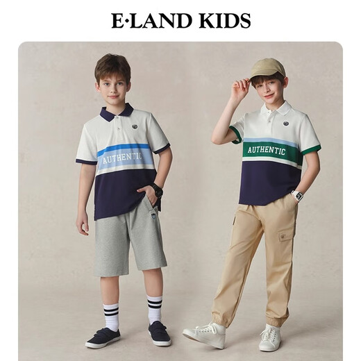 E LAND KIDS 100% cotton children's clothing boys POLO shirt 2025 summer new printed stripes Green/40 170