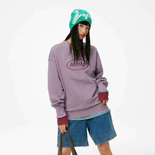 
MMLG 87mm pure cotton round neck sweatshirt for women for men's autumn new loose and versatile Korean classic pullover jacket Pink S