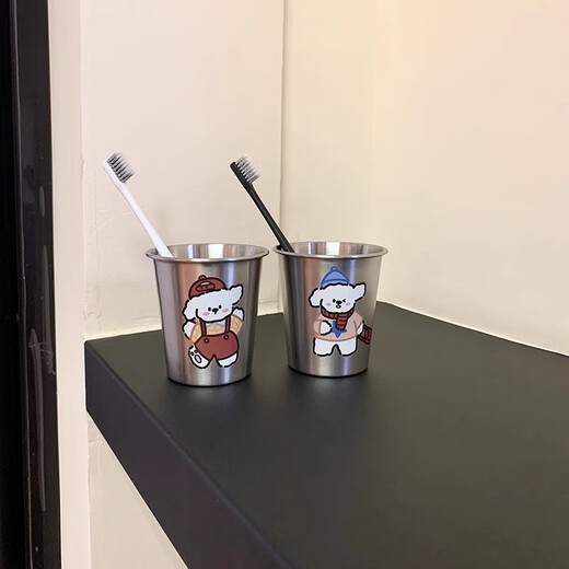 Magic Bean Shenghuo Cute Dog 304 Stainless Steel Cartoon Children's Mouthwash Cup Toothbrush Simple High-Looking Couple Washing Creative Cup Overalls Puppy Mouthwash Cup Men's Style