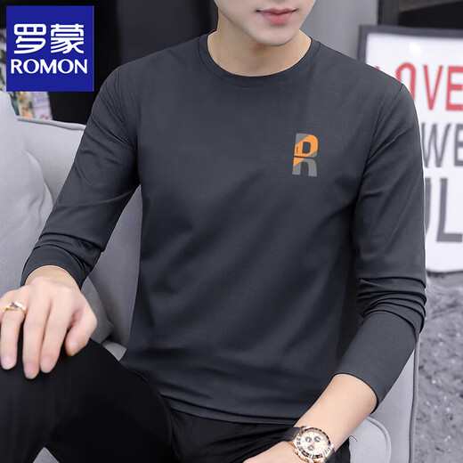 
ROMON Modal cotton men's long-sleeved T-shirt 2025 Spring and Autumn New Trendy Underwear Base Shirt Top M1283 Black M [:85-105Jin[Jin equals 0.5 kg]]