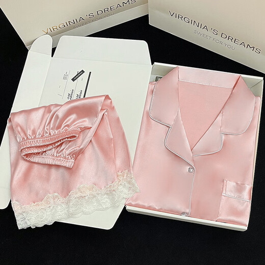 Antarktische grenzüberschreitende Pyjamas Kurzärärmelte Revers-Strickjacken sexy Spitze Einfache Home-Kleidung Set LW9214# M 170 [Vorgeschlagen 80-100jin [Jin ist 0,5 kg]]