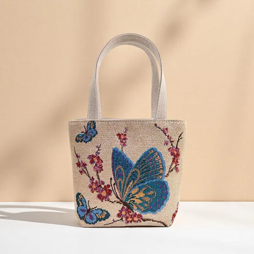 Yunluo mobile phone coin double-sided canvas handbag small bag fashion gold jacquard canvas bag embroidered outing handbag mini butterfly
