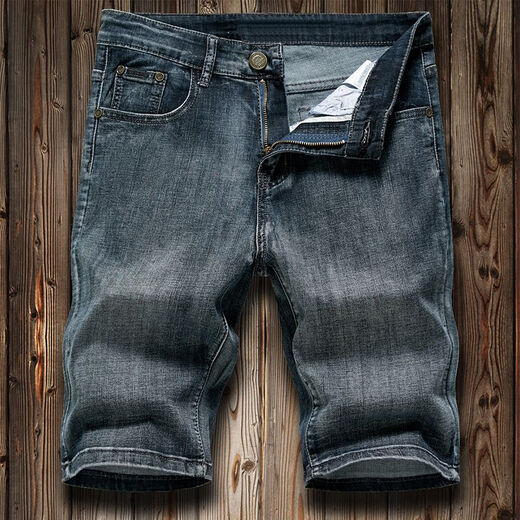 Lingzhi denim shorts men's summer thin loose new style micro-stretch casual five-point pants large size men's business NZTFB866 blue gray 29
