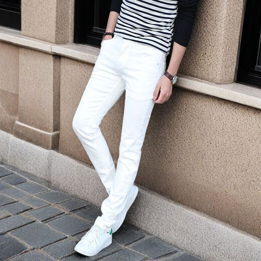 TTPMER Spring White Jeans Men's Korean Style Slim Elastic Small Foot Fashion Green All-Match Casual Long Trousers Black and Gray 1048 YN [High Elastic Quality] 40 Sizes - Recommended (Weight 200-210Jin [Jin equals 0.5 kg])