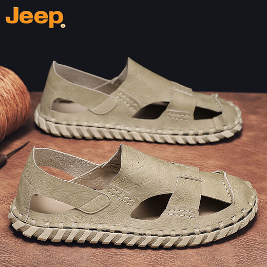 Jeep (JEEP) men's sandals men's summer 2023 new style soft-soled slippers driving dual-purpose work and work beach leather 12033 HY Black 39