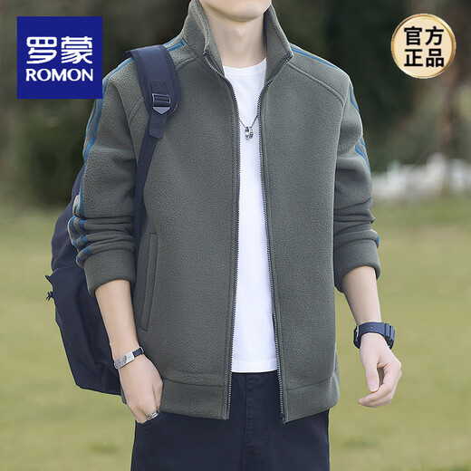 ROMON polar fleece jacket men's jacket autumn and winter 2025 new outdoor sportswear thickened fleece jacket sherpa sweatshirt military green sherpa thick section 8868 M =100-120Jin Jin equals 0.5 kg