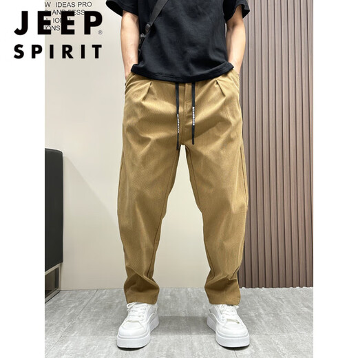 JEEP SPIRIT裤子男2025夏季新款宽松工装休闲裤男士痞帅纯色直筒小脚哈伦裤潮 黑色夏季款 M 110-138斤