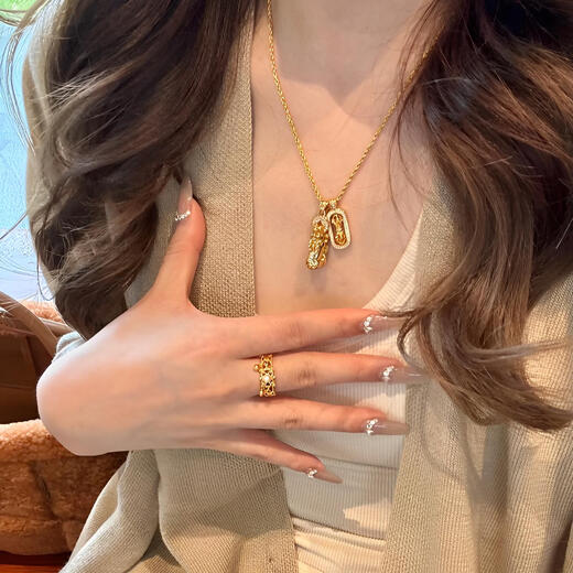 Li Biao inherited gold-coated silver new Chinese style Pixiu Vajra Pendant Wei Xue's same style moissanite diamond and magic pestle stacked clavicle chain Pixiu Vajra Pendant gold approx. 0.4 free zodiac sign