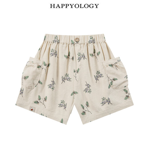 Happyology British children's new spring and summer boys' small lapel short-sleeved shirt girls' shirt shorts set Blueberry Pine Orchard-Blue and White (Shorts) 92 (92cm)