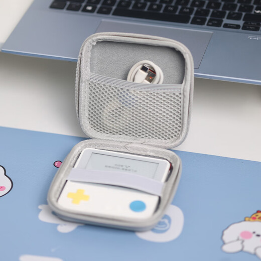 YWZR portable PU waterproof storage bag suitable for Baicizhan MAX word machine storage box large capacity with net pocket to hold data cable multi-purpose leather cushioning anti-fall portable gray storage box + purple lanyard + purple doll