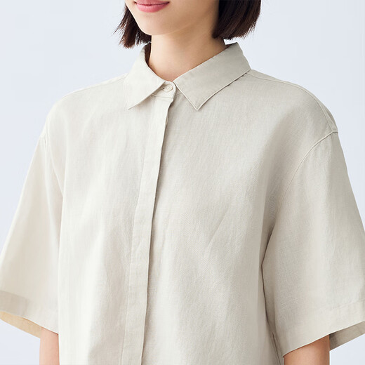 无印良品（MUJI）女式 棉汉麻短袖衬衫 女士衬衣内搭上衣 25年夏季女装 BCD90C5S 象牙色 S (155/80A)
