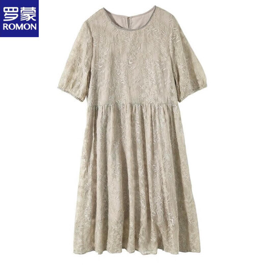 Romon gesticktes High-End-Kleid für Frauen 2025 Sommer Neue Mode Koreanische Version Slim Casual und Vielseitiges Temperament Spitzenspleißen grau m