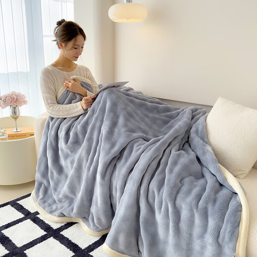 Imitation rabbit plush blanket for nap office coral velvet sofa air conditioning blanket thickened bed children's quilt smoke gray 120*200cm