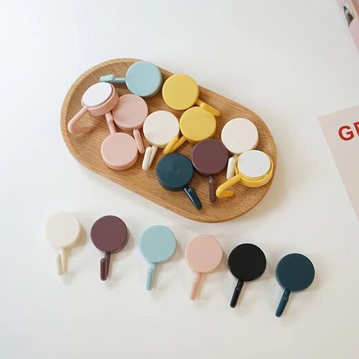 Macaron hooks, no need to punch holes, no traces, cute little hooks, sticky hooks on the back of the bathroom door, plastic cartoon small hooks, Macaron hooks, 10 pieces