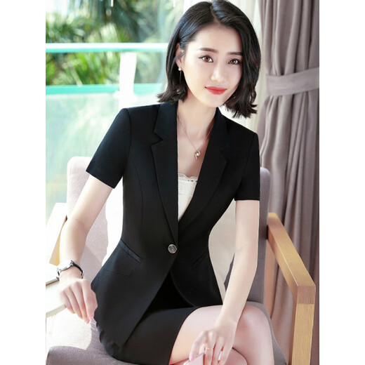 Linzhongxun high-end hotel lobby manager work clothes for professional clothes for women in summer thin short-sleeved suit front desk technician work clothes 6629 black suit + skirt Suggestion 75-85 Jin [Jin equals 0.5 kg]