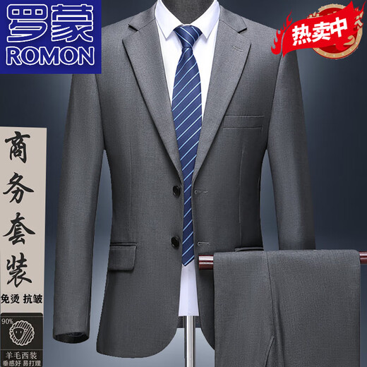 ROMON high-end wool suit suit for middle-aged men, no ironing, anti-wrinkle, business casual, professional formal wear, dad's wedding suit, navy blue - two buttons - middle slit two-piece set M 165 size