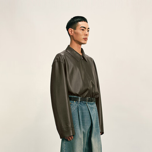 Sketch Men's 2025 Autumn New Arrival Imitation Leather Jacket H-shaped Lapel Short Fit 9P9A13190 001 Black M