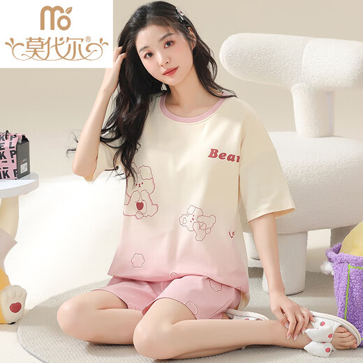 
Modal 2025 summer new pajamas for women pure cotton shorts shorts fat girl plus size with breast pad home clothing set 3519 short sleeve suit without breast pad M