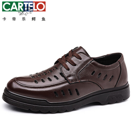 CARTELO 2025 trendy and versatile men's hollow hole shoes men's trendy casual breathable leather sandals formal leather shoes toe bag men's shoes 6627-2 hollow black 40