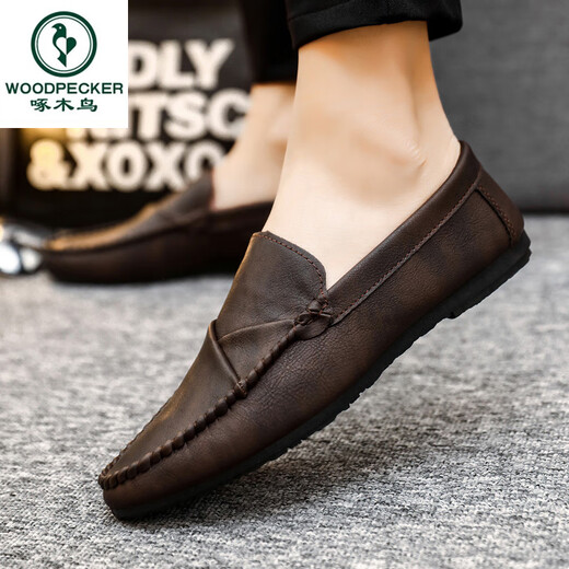 Zapatos de frijoles para hombres de carpintero Versión coreana de trabajos de negocios zapatos de cuero casual transpirable y versátiles zapatos para hombres de una sola patada 2025 verano d826 negro 40 pequeño pequeño