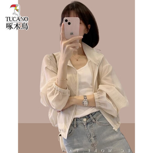 啄木鸟夏季新款小众设计白色防晒外套女士薄款 白色 M (建议100斤以内)