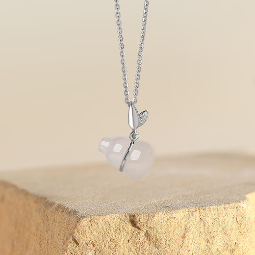 Saturday Fu Fulu Gourd Pendant Women's S925 Silver Necklace Auspicious Chalcedony Pendant Birthday Gift J0612306 40+5cm