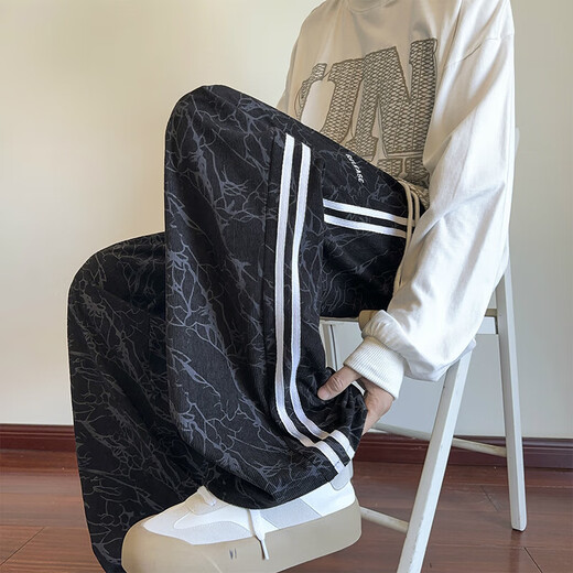 Striped corduroy tie-dye pants for men in spring and autumn, American retro casual pants for men, loose wide-leg straight sports pants, heavy and high-quality upgrade, spring and autumn style B321 pink XL, recommended weight 120-135 Jin Jin equals 0.5 kg, can be worn