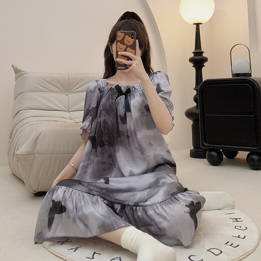 雅鹿睡裙女夏季2025年新款款薄款短袖梦幻ins蝴蝶家居服 MBN_13077#开衫双短蝴蝶 M 女