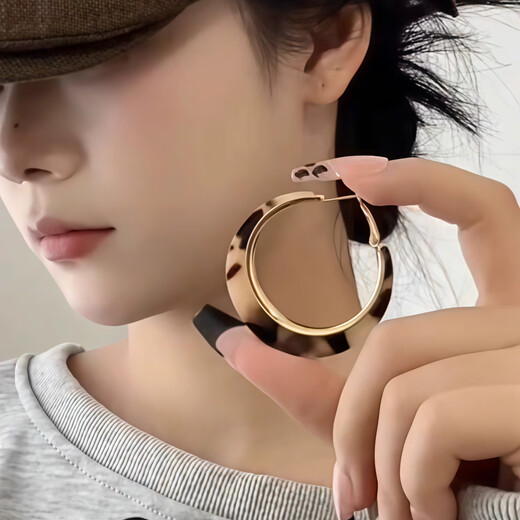 SNQP seaside Hong Kong style blue earrings for women dopamine holiday style earrings niche design retro exaggerated ear clip earrings 1 pair of leopard print hoop earrings about 4cm