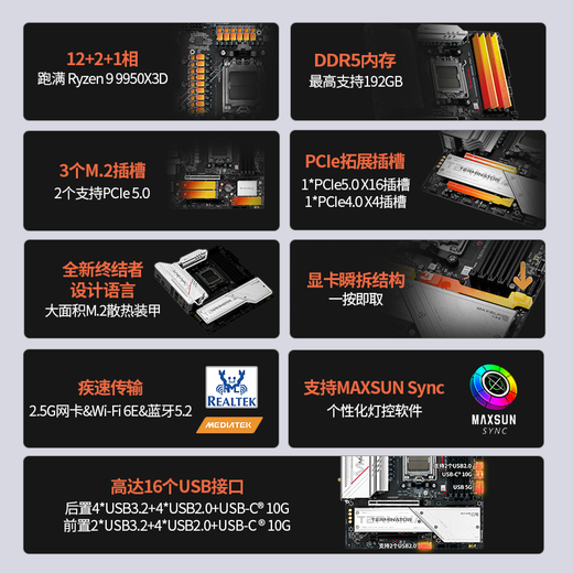 终结者 B850M PRO WIFI主板+AMD 锐龙9 9900X处理器主板CPU套装