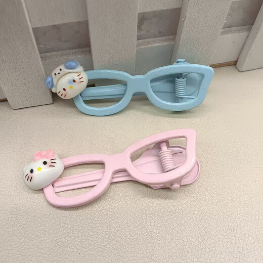 Spring and summer new style cartoon sweet glasses hairpin hair accessories girl hairpin bangs ins cute girls glasses hairpin blue + pink glasses side clip one each