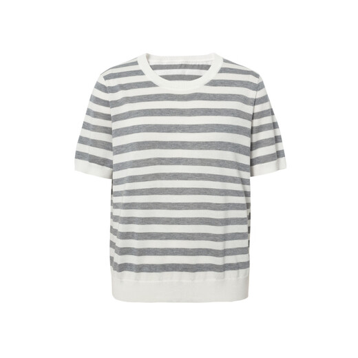 
Eifli (eifini) Eifli round neck striped sweater for women's summer three acetate thin breathable short-sleeved top 2025 summer new style gray M 105-115Jin [Jin equals 0.5 kg]