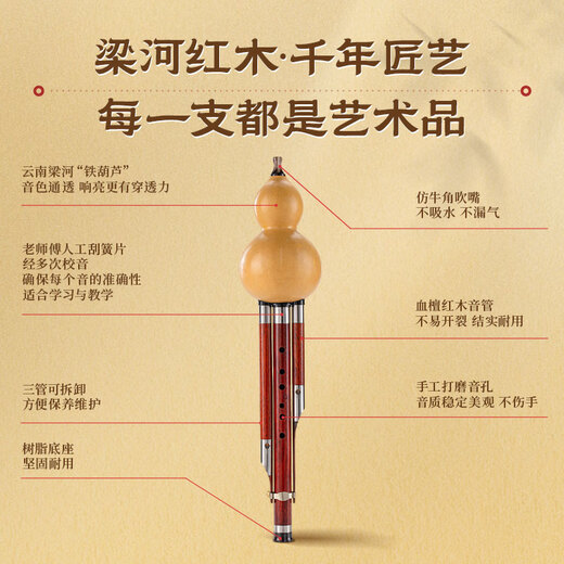 金孔雀红木葫芦丝c调小学生专用降bfg调专业演奏级成年人品牌旗舰店乐器 【光面葫芦红木音管】降b调+赠品