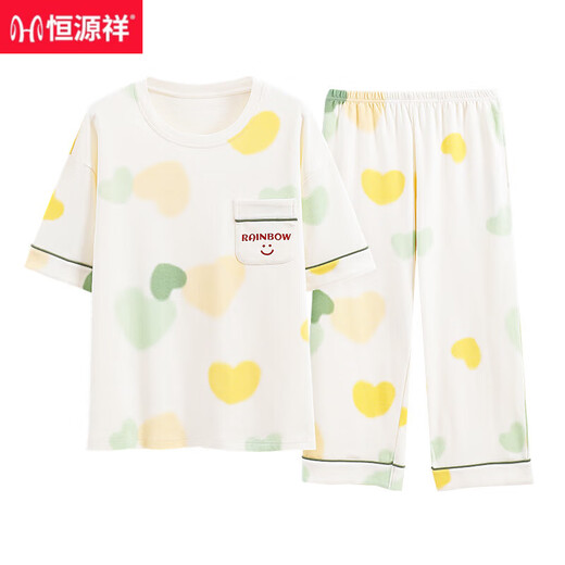 恒源祥睡衣女士夏季纯棉短袖七分裤可外穿甜美休闲全棉女款家居服可外穿 9855无胸垫 【纯棉】 M 建议80-100斤穿