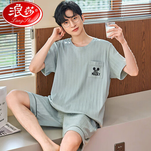 浪莎夏季棉质睡衣男夏短袖短裤青少年卡通套装夏天薄款宽松大码家居服 H9928（短袖短裤） L （建议90-110斤）