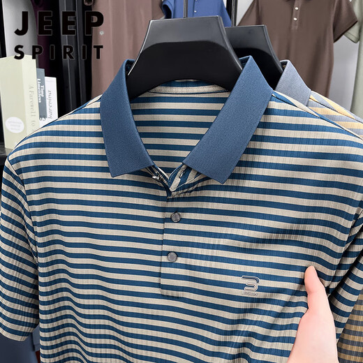 
JEEP SPIRIT new summer ice silk short-sleeved T-shirt for men's contrasting striped casual lapel POLO shirt cool top dad suit blue GR-9207 [ice silk cool] M 48 (suitable for 95-115Jin [Jin equals 0.5 kg])