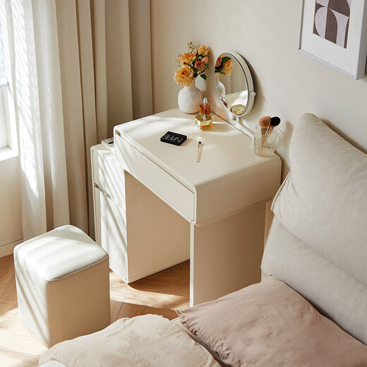 Lin's Home Dressing Table Master Bedroom Small Apartment Dressing Table Mirror Integrated Cream Style Narrow Drawer Cabinet Storage Cabinet Roman Series UN9C E0 Main Material | Milky White | 0.6m Dressing Table